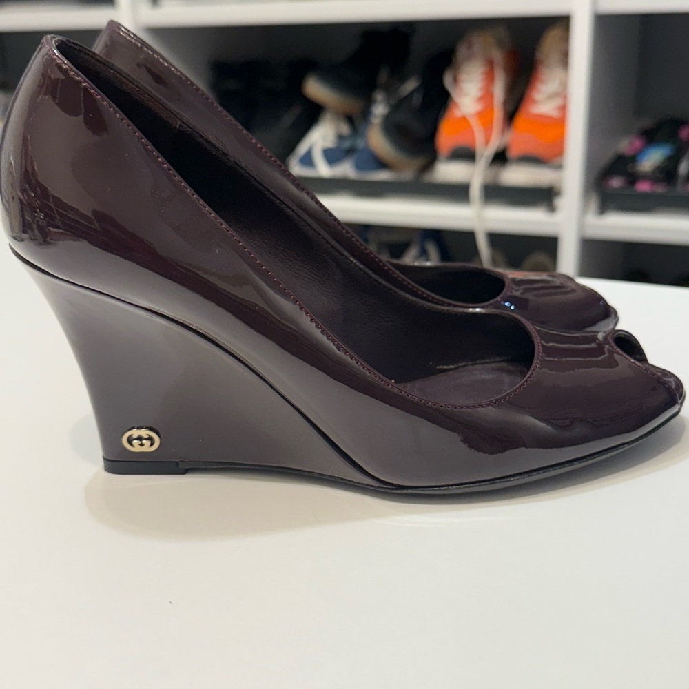 Gucci Purple Patent Leather Wedge Heels
